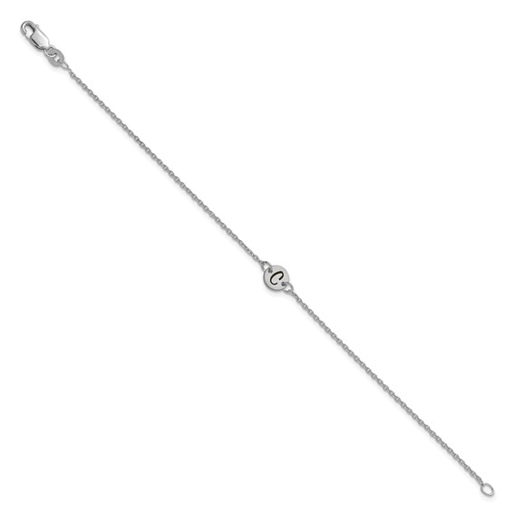 14k White Gold Brushed 1 Station Disc with Epoxy Initial Bracelet