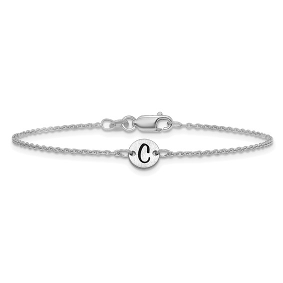 14k White Gold Brushed 1 Station Disc with Epoxy Initial Bracelet