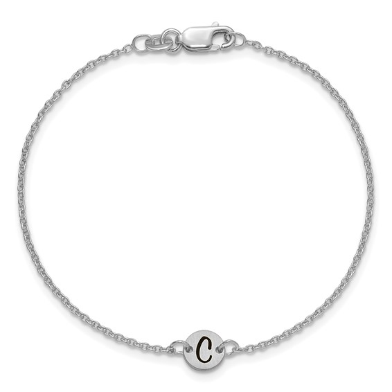 14k White Gold Brushed 1 Station Disc with Epoxy Initial Bracelet