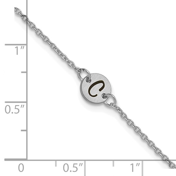14k White Gold Brushed 1 Station Disc with Epoxy Initial Bracelet