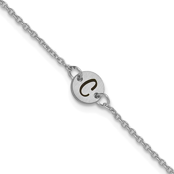 14k White Gold Brushed 1 Station Disc with Epoxy Initial Bracelet