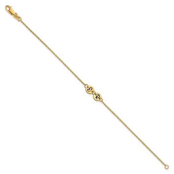 14k Yellow Gold Brushed 2 Station Disc with Epoxy Initial Bracelet