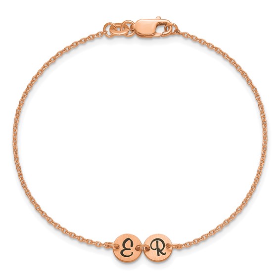 SS/Rose-plated Brushed 2 Station Disc with Epoxy Initial Bracelet