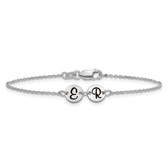 14k White Gold Brushed 2 Station Disc with Epoxy Initial Bracelet