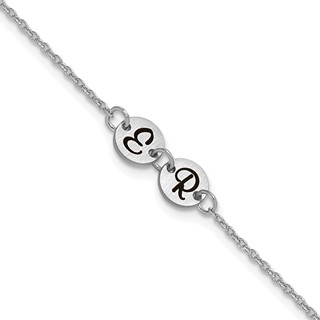 14k White Gold Brushed 2 Station Disc with Epoxy Initial Bracelet