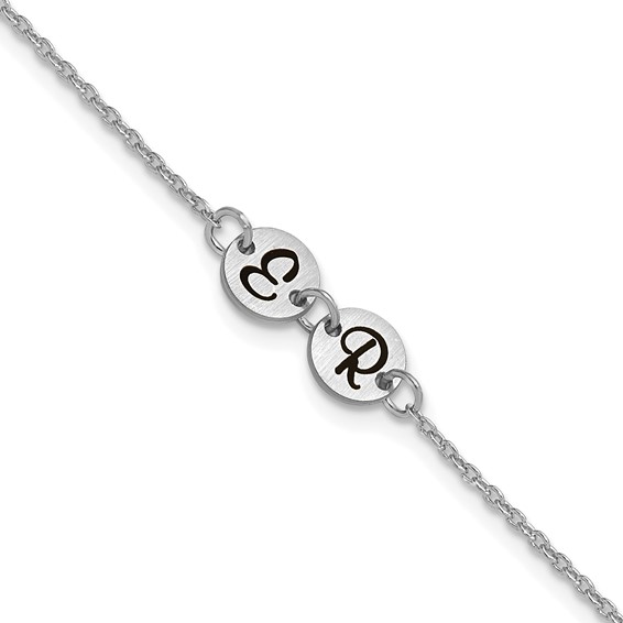 14k White Gold Brushed 2 Station Disc with Epoxy Initial Bracelet