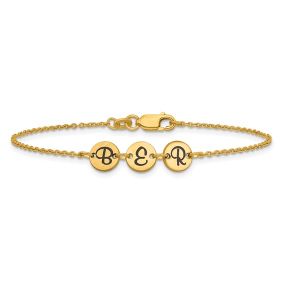 SS/Gold-plated Brushed 3 Station Disc with Epoxy Initial Bracelet