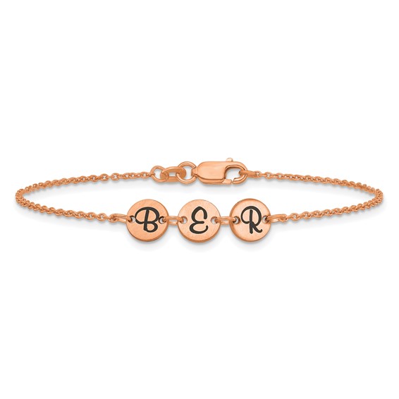 SS/Rose-plated Brushed 3 Station Disc with Epoxy Initial Bracelet