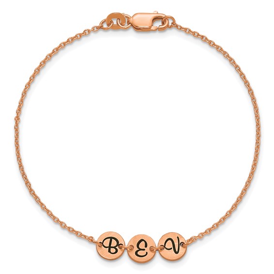 SS/Rose-plated Brushed 3 Station Disc with Epoxy Initial Bracelet