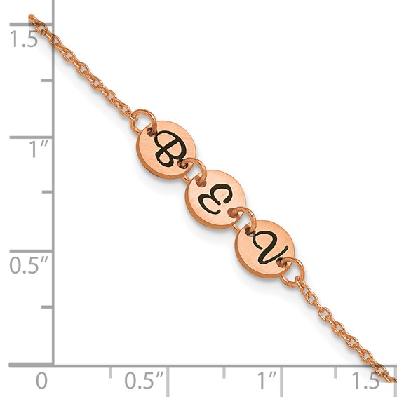 SS/Rose-plated Brushed 3 Station Disc with Epoxy Initial Bracelet