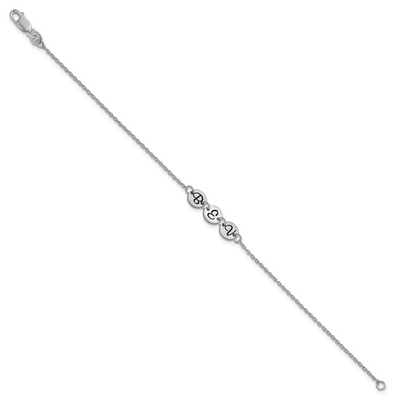 SS/Rhodium-plated Brushed 3 Station Disc with Epoxy Initial Bracelet