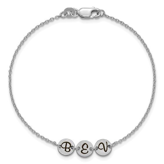 SS/Rhodium-plated Brushed 3 Station Disc with Epoxy Initial Bracelet