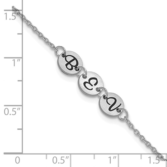 SS/Rhodium-plated Brushed 3 Station Disc with Epoxy Initial Bracelet