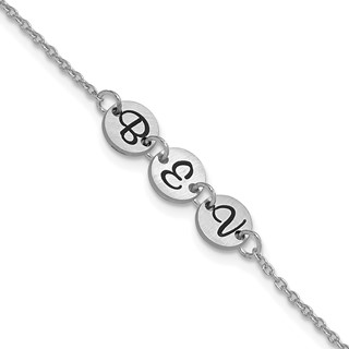 SS/Rhodium-plated Brushed 3 Station Disc with Epoxy Initial Bracelet