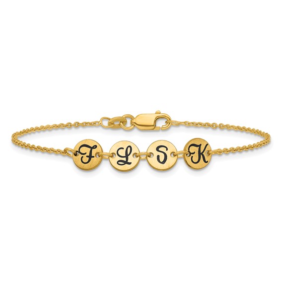 SS/Gold-plated Brushed 4 Station Disc with Epoxy Initial Bracelet
