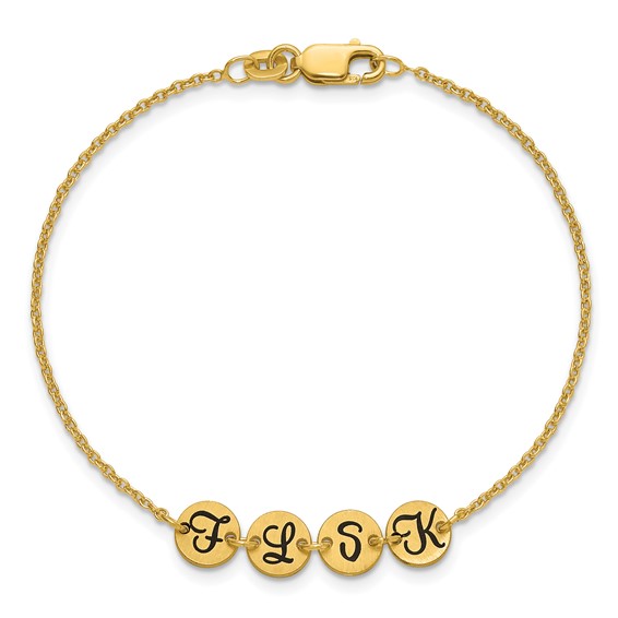 SS/Gold-plated Brushed 4 Station Disc with Epoxy Initial Bracelet