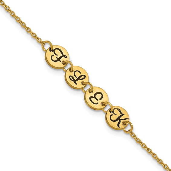 SS/Gold-plated Brushed 4 Station Disc with Epoxy Initial Bracelet