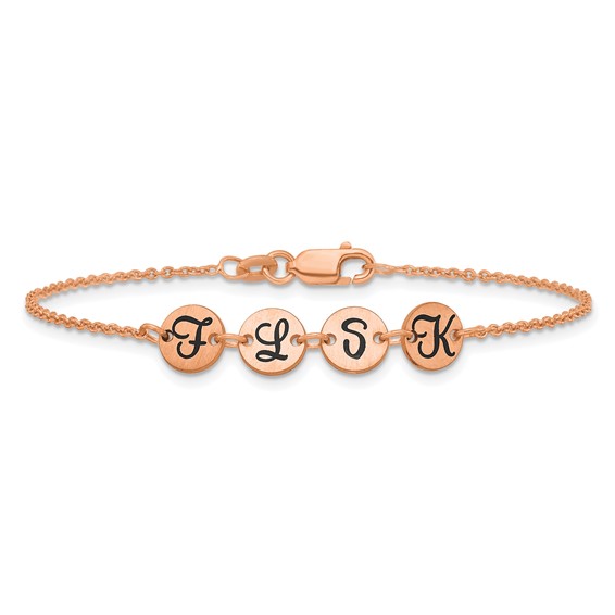 SS/Rose-plated Brushed 4 Station Disc with Epoxy Initial Bracelet