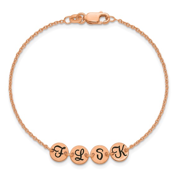 SS/Rose-plated Brushed 4 Station Disc with Epoxy Initial Bracelet