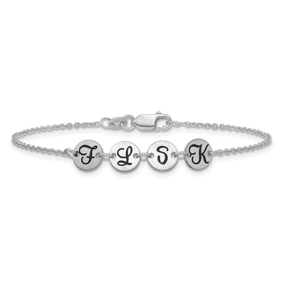 14k White Gold Brushed 4 Station Disc with Epoxy Initial Bracelet