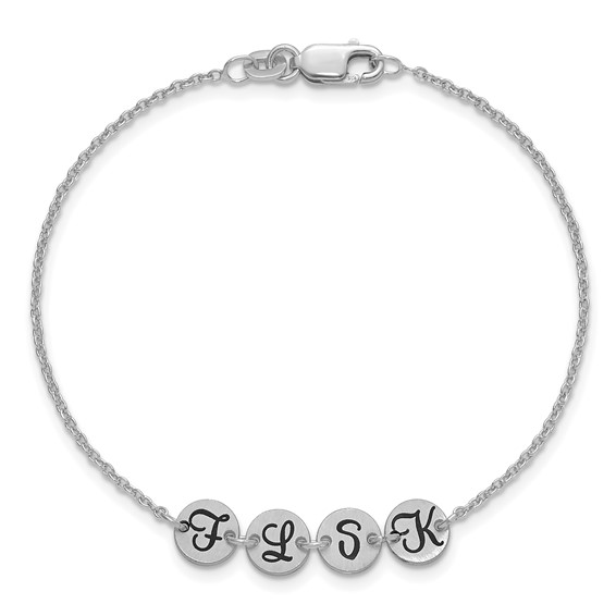 14k White Gold Brushed 4 Station Disc with Epoxy Initial Bracelet