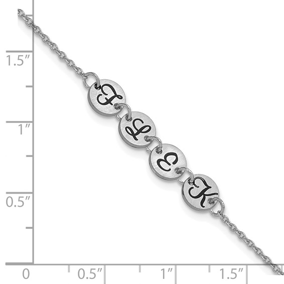 14k White Gold Brushed 4 Station Disc with Epoxy Initial Bracelet