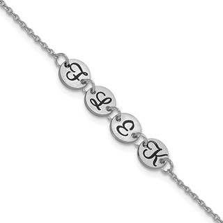 SS/Rhodium-plated Brushed 4 Station Disc with Epoxy Initial Bracelet