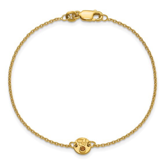 14k Yellow Gold 1 Disc with Initial and Birthstone Bracelet