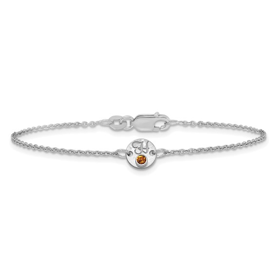 14k White Gold 1 Disc with Initial and Birthstone Bracelet