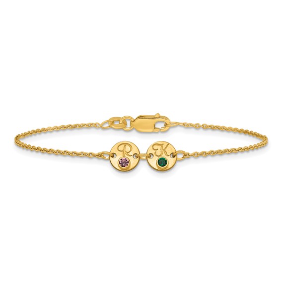 SS/Gold-plated 2 Disc with Initial and Birthstone Bracelet