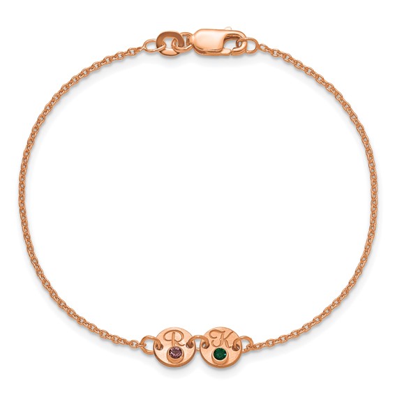 SS/Rose-plated 2 Disc with Initial and Birthstone Bracelet