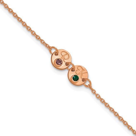 SS/Rose-plated 2 Disc with Initial and Birthstone Bracelet