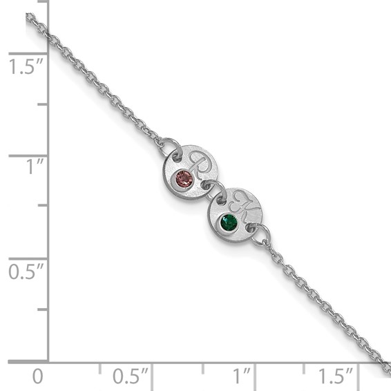 SS/Rhod-plated 2 Disc with Initial and Birthstone Bracelet
