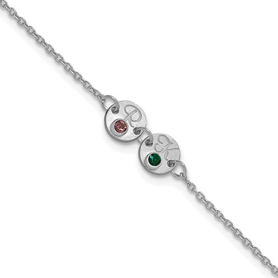 SS/Rhod-plated 2 Disc with Initial and Birthstone Bracelet