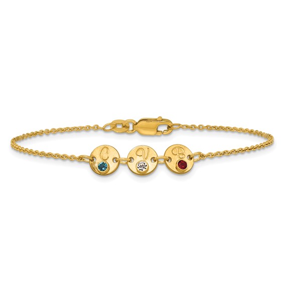 SS/Gold-plated 3 Disc with Initial and Birthstone Bracelet