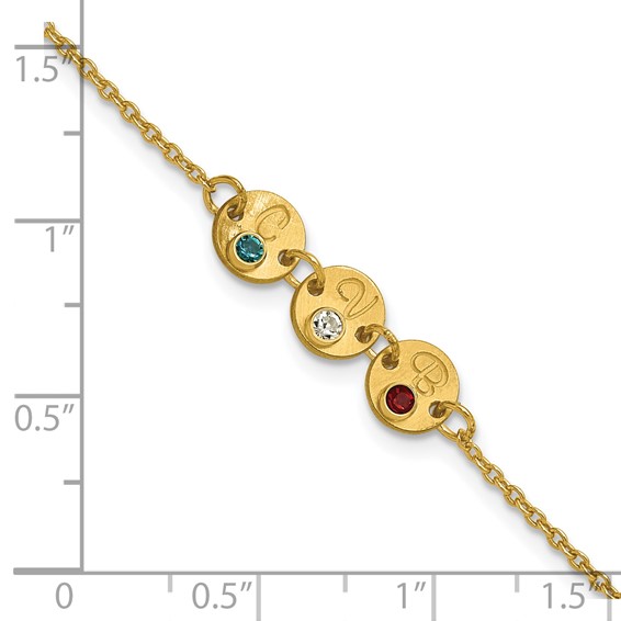 SS/Gold-plated 3 Disc with Initial and Birthstone Bracelet