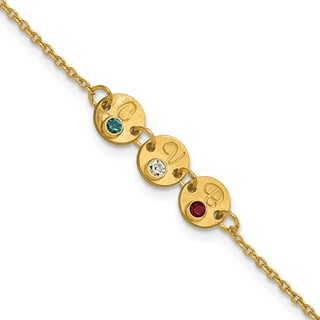 SS/Gold-plated 3 Disc with Initial and Birthstone Bracelet