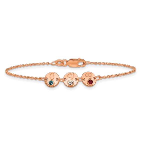SS/Rose-plated 3 Disc with Initial and Birthstone Bracelet