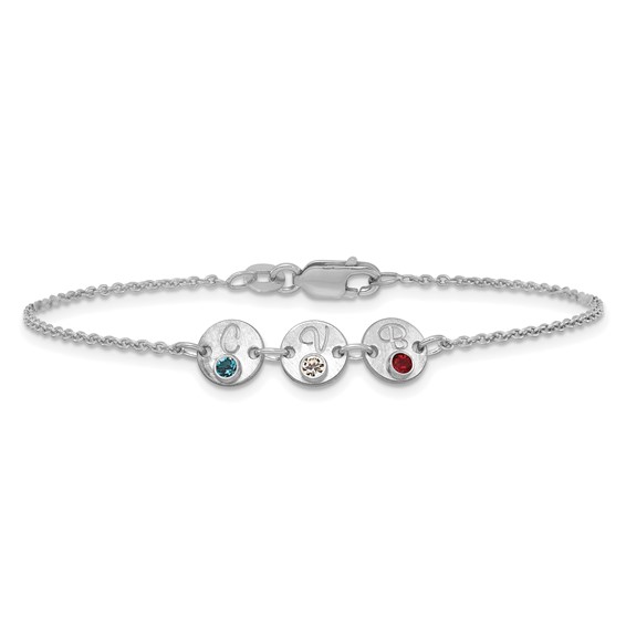 14k White Gold 3 Disc with Initial and Birthstone Bracelet