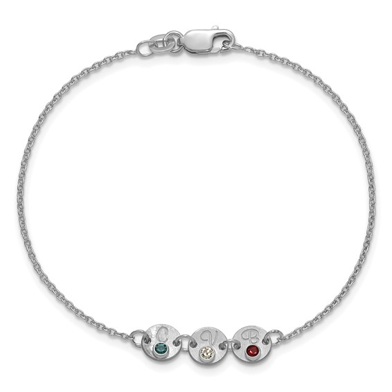 14k White Gold 3 Disc with Initial and Birthstone Bracelet
