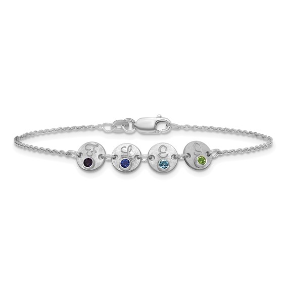 14k White Gold 4 Disc with Initial and Birthstone Bracelet