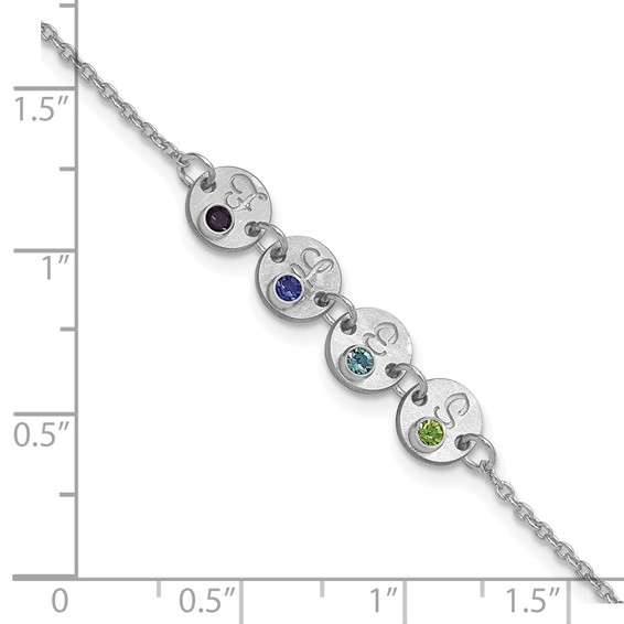 14k White Gold 4 Disc with Initial and Birthstone Bracelet
