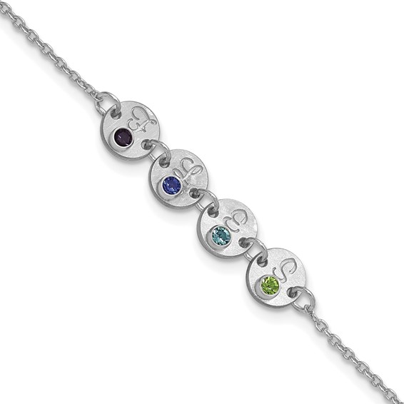 14k White Gold 4 Disc with Initial and Birthstone Bracelet