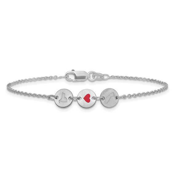 Sterling Silver/Rhodium-plated State Heart State Disc Bracelet