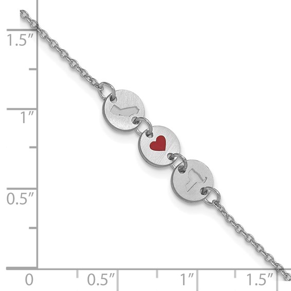 Sterling Silver/Rhodium-plated State Heart State Disc Bracelet