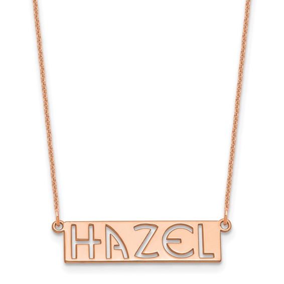 14k Rose Gold 4-6 Letter cut-out Name Bar Necklace