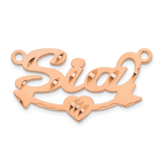 14k Rose Gold Diamond-cut Heart and Arrow Name Plate