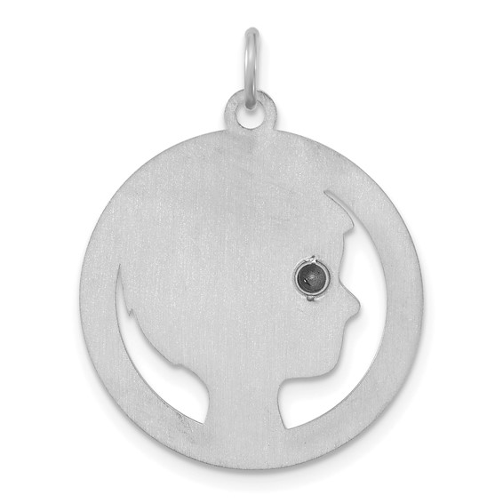 SS/Rhodium-plated Boys Silhouette with Birthstone Charm