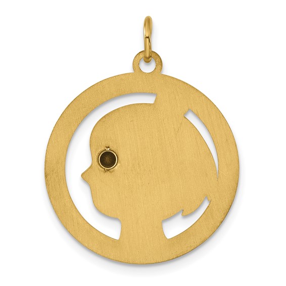 14k Yellow Gold Girls Silhouette with Birthstone Charm