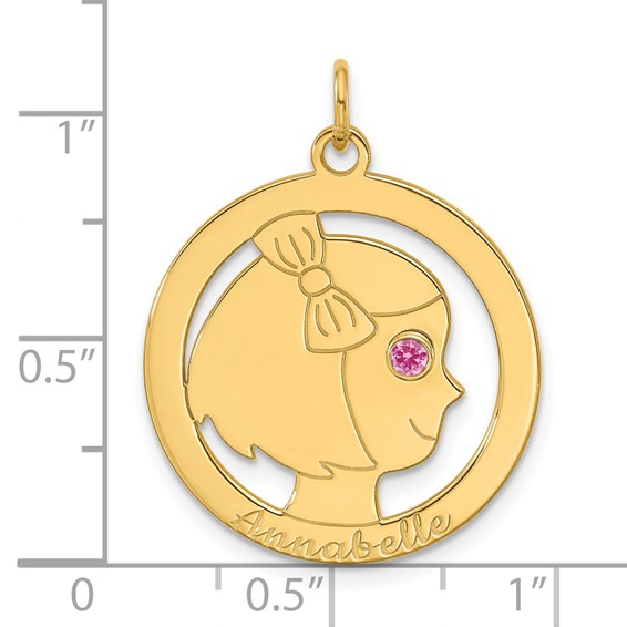 14k Yellow Gold Girls Silhouette with Birthstone Charm
